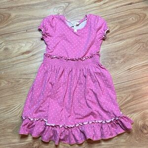 Matilda Jane Girl's 8 Love You Dots Dress Pink Polka Dot Smocked‎ Ruffle